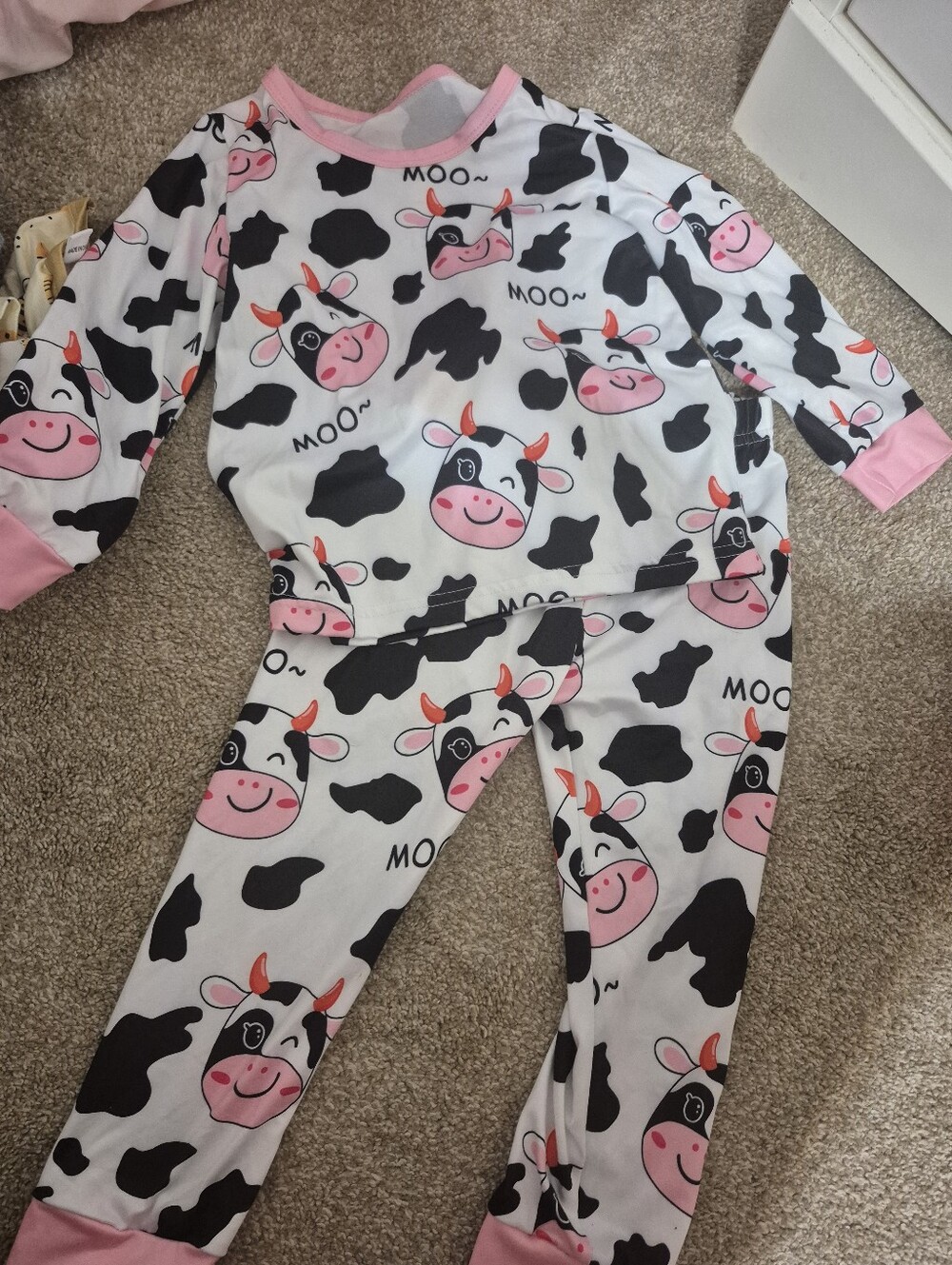 Kids Cow Print Pink-Trim Pajama Set